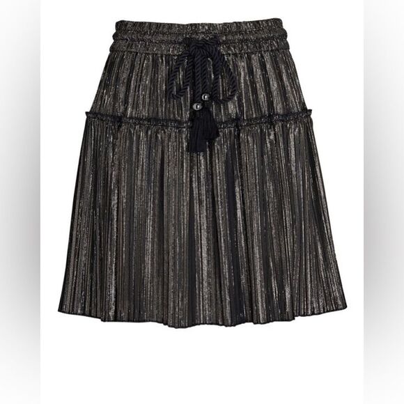 A.L.C. NWT Carter Pleated Mini Skirt Black Gold Silver Size 6 - Picture 7 of 16